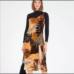 FARM Rio Golden Leaves Velvet Midi Dress NWT